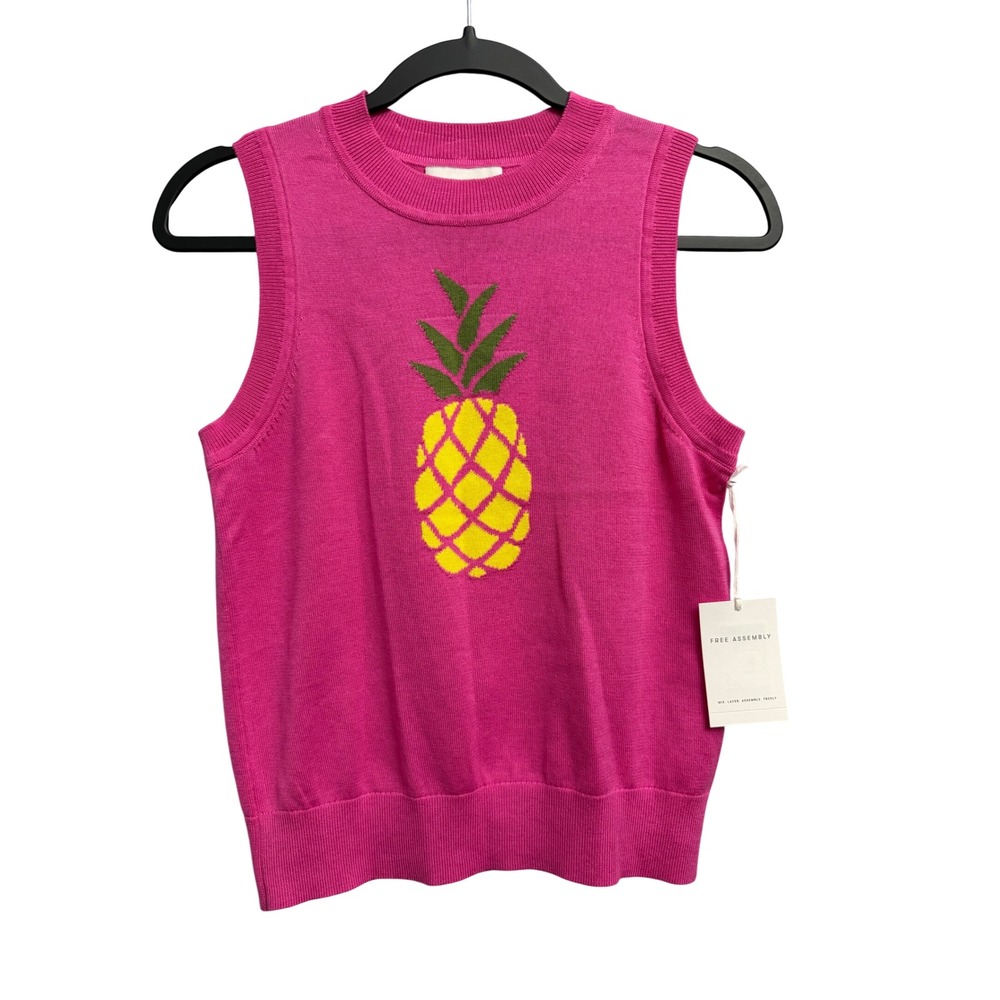 Free Assembly Pink Pineapple Classic Shell Sweater Vest Fuchsia Small Novelty